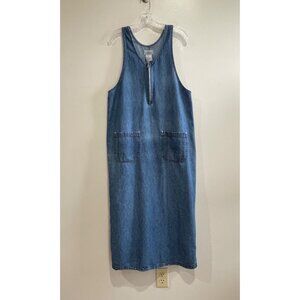 VTG Paul Harris  Denim Midi Dress Womens M Blue Jean Pockets 90s Cottage Core